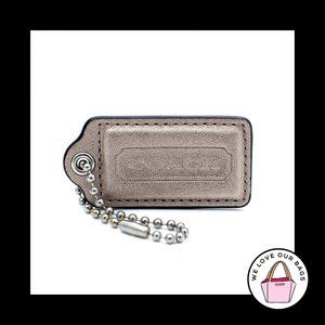 2.5" Large COACH LIGHT GOLD Leather Nickel Key Fob Bag Charm Keychain Hang Tag